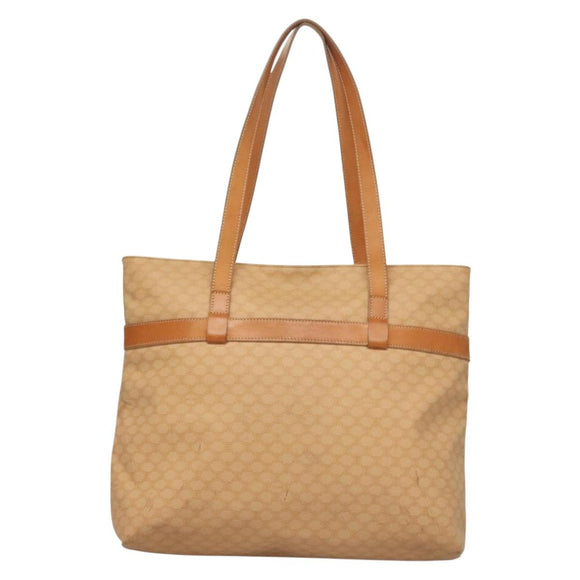 CELINE Macadam Canvas Tote Bag PVC Beige Gold Auth gh363