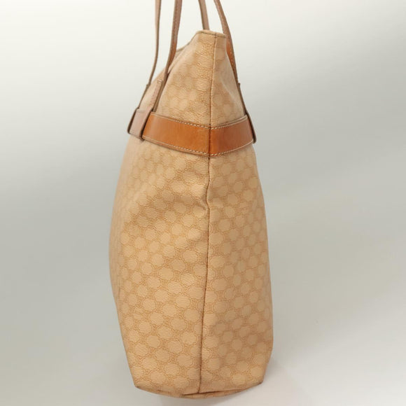CELINE Macadam Canvas Tote Bag PVC Beige Gold Auth gh363