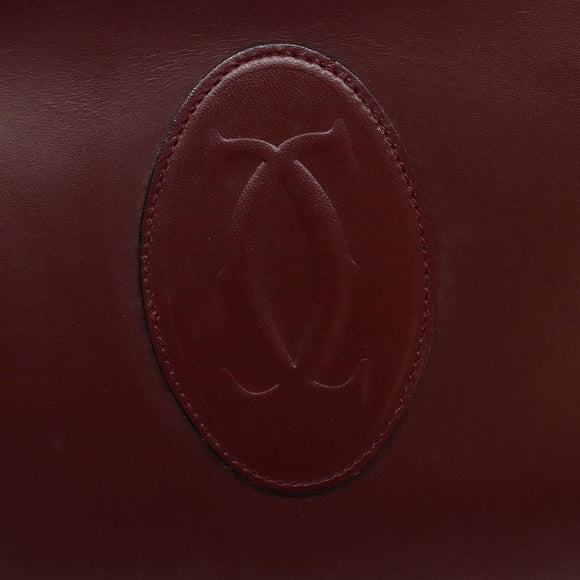 CARTIER Must Line Gamaguchi Shoulder Bag Leather Bordeaux Gold Auth gh379