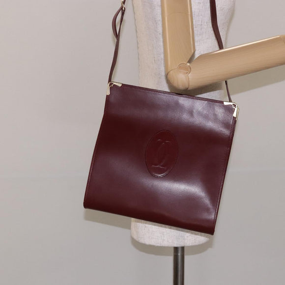CARTIER Must Line Gamaguchi Shoulder Bag Leather Bordeaux Gold Auth gh379