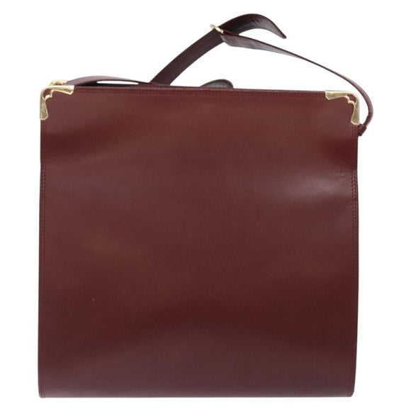 CARTIER Must Line Gamaguchi Shoulder Bag Leather Bordeaux Gold Auth gh379