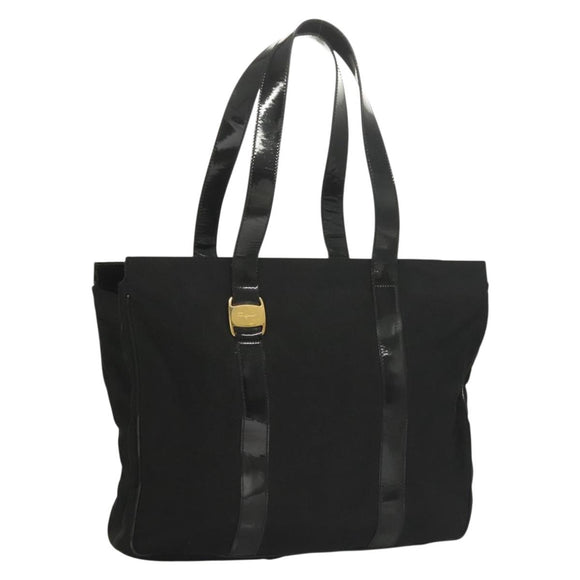 Salvatore Ferragamo Vala Tote Bag Nylon Black Gold Auth gh381