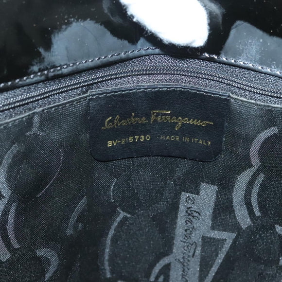Salvatore Ferragamo Vala Tote Bag Nylon Black Gold Auth gh381