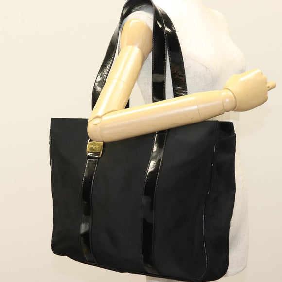 Salvatore Ferragamo Vala Tote Bag Nylon Black Gold Auth gh381