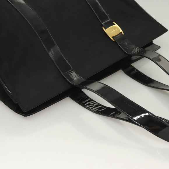 Salvatore Ferragamo Vala Tote Bag Nylon Black Gold Auth gh381