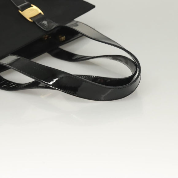 Salvatore Ferragamo Vala Tote Bag Nylon Black Gold Auth gh381