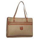 CELINE Macadam Canvas Tote Bag Beige Gold Auth gh382-1