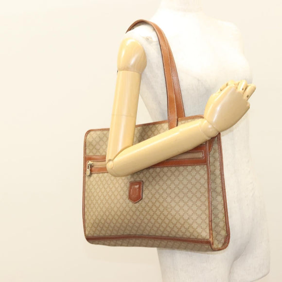 CELINE Macadam Canvas Tote Bag Beige Gold Auth gh382
