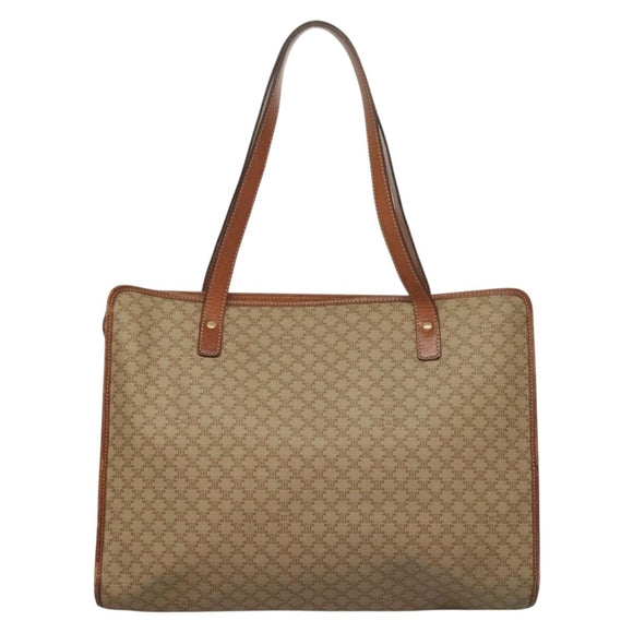 CELINE Macadam Canvas Tote Bag Beige Gold Auth gh382