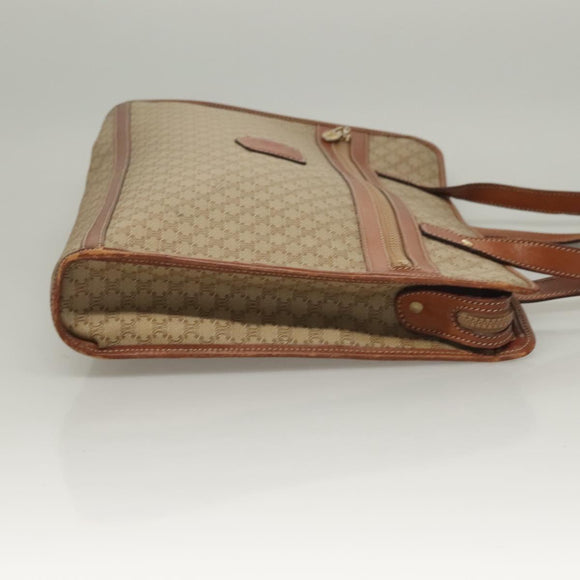 CELINE Macadam Canvas Tote Bag Beige Gold Auth gh382