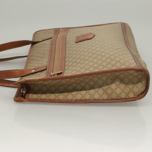 CELINE Macadam Canvas Tote Bag Beige Gold Auth gh382