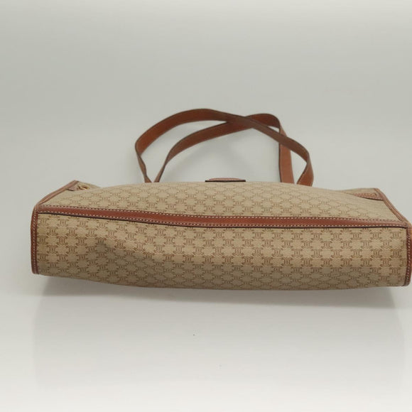 CELINE Macadam Canvas Tote Bag Beige Gold Auth gh382