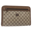 GUCCI GG Supreme Clutch Bag PVC Beige Gold 111 01 037 Auth gh387-1