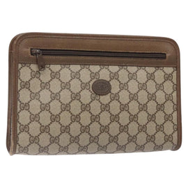 GUCCI GG Supreme Clutch Bag PVC Beige Gold 111 01 037 Auth gh387