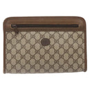 GUCCI GG Supreme Clutch Bag PVC Beige Gold 111 01 037 Auth gh387-13