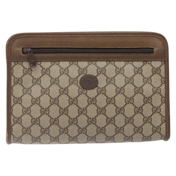 GUCCI GG Supreme Clutch Bag PVC Beige Gold 111 01 037 Auth gh387