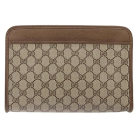 GUCCI GG Supreme Clutch Bag PVC Beige Gold 111 01 037 Auth gh387 - 0