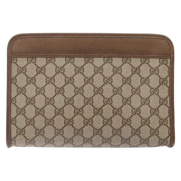 GUCCI GG Supreme Clutch Bag PVC Beige Gold 111 01 037 Auth gh387