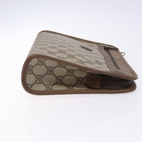 GUCCI GG Supreme Clutch Bag PVC Beige Gold 111 01 037 Auth gh387