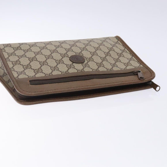 GUCCI GG Supreme Clutch Bag PVC Beige Gold 111 01 037 Auth gh387