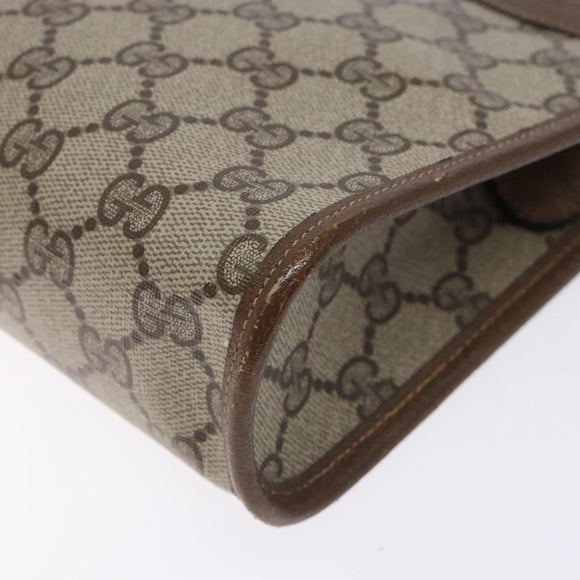 GUCCI GG Supreme Clutch Bag PVC Beige Gold 111 01 037 Auth gh387