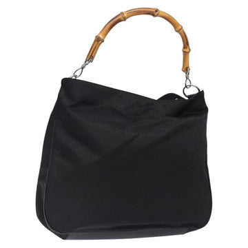 GUCCI Bamboo Hand Bag Nylon Black Silver 001 1998 1577 Auth gh388