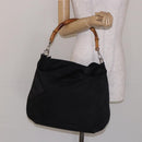 GUCCI Bamboo Hand Bag Nylon Black Silver 001 1998 1577 Auth gh388-21
