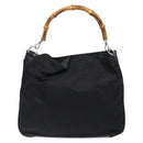 GUCCI Bamboo Hand Bag Nylon Black Silver 001 1998 1577 Auth gh388-2
