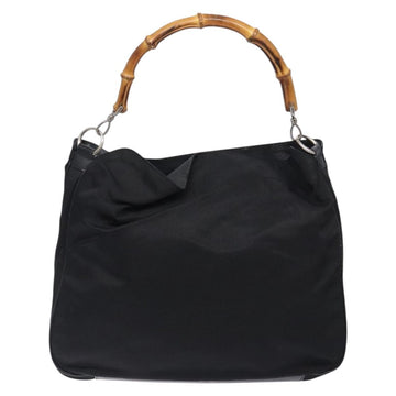 GUCCI Bamboo Hand Bag Nylon Black Silver 001 1998 1577 Auth gh388 - 0
