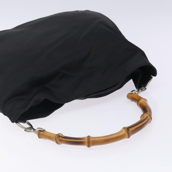 GUCCI Bamboo Hand Bag Nylon Black Silver 001 1998 1577 Auth gh388