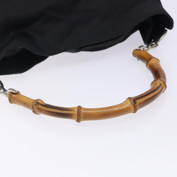 GUCCI Bamboo Hand Bag Nylon Black Silver 001 1998 1577 Auth gh388