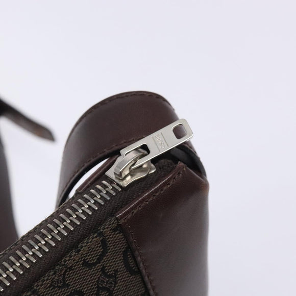 CELINE C Macadam Canvas Shoulder Bag Brown Silver Auth gh393