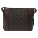 CELINE C Macadam Canvas Shoulder Bag Brown Silver Auth gh393-2