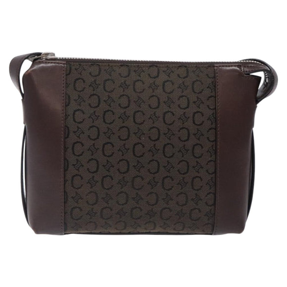 CELINE C Macadam Canvas Shoulder Bag Brown Silver Auth gh393