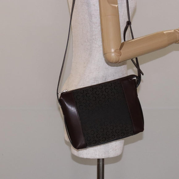 CELINE C Macadam Canvas Shoulder Bag Brown Silver Auth gh393