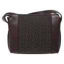 CELINE C Macadam Canvas Shoulder Bag Brown Silver Auth gh393-3