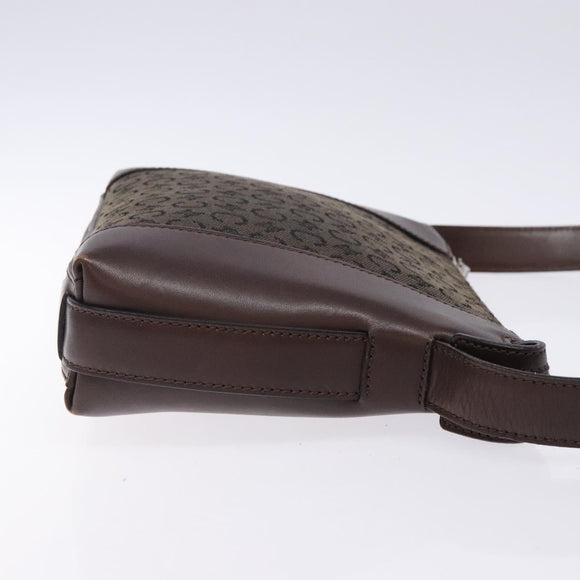 CELINE C Macadam Canvas Shoulder Bag Brown Silver Auth gh393