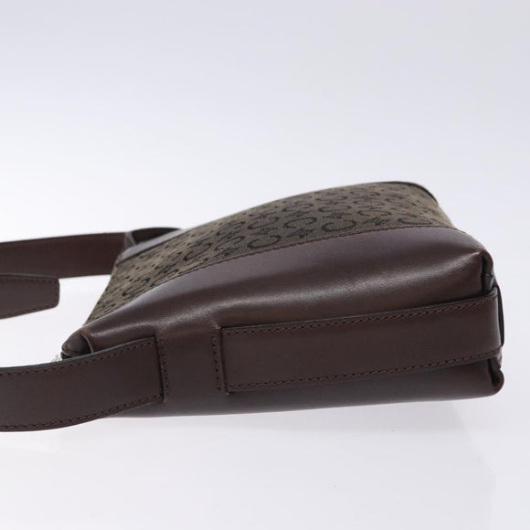 CELINE C Macadam Canvas Shoulder Bag Brown Silver Auth gh393
