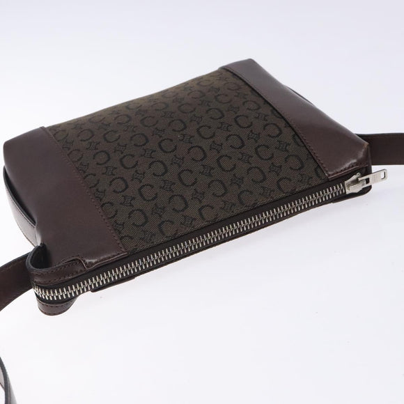 CELINE C Macadam Canvas Shoulder Bag Brown Silver Auth gh393