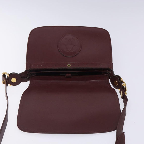 CARTIER Must Line Shoulder Bag Leather Bordeaux Gold Auth gh394