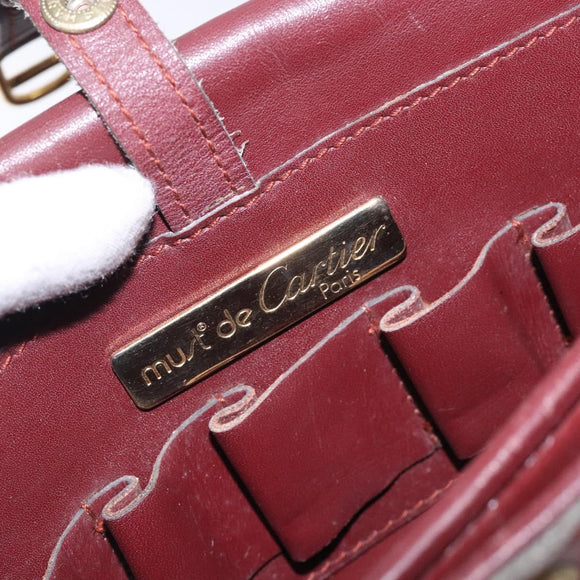 CARTIER Must Line Shoulder Bag Leather Bordeaux Gold Auth gh394