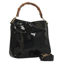 GUCCI Bamboo Hand Bag Enamel 2way Black Gold 001 1705 1638 Auth gh404-1