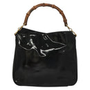 GUCCI Bamboo Hand Bag Enamel 2way Black Gold 001 1705 1638 Auth gh404-13