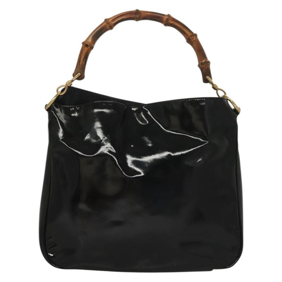 GUCCI Bamboo Hand Bag Enamel 2way Black Gold 001 1705 1638 Auth gh404
