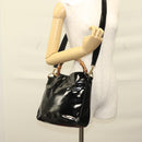 GUCCI Bamboo Hand Bag Enamel 2way Black Gold 001 1705 1638 Auth gh404-21