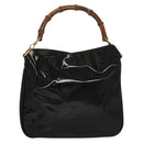 GUCCI Bamboo Hand Bag Enamel 2way Black Gold 001 1705 1638 Auth gh404-2