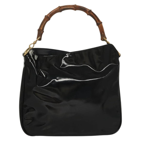 GUCCI Bamboo Hand Bag Enamel 2way Black Gold 001 1705 1638 Auth gh404