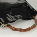 GUCCI Bamboo Hand Bag Enamel 2way Black Gold 001 1705 1638 Auth gh404-6