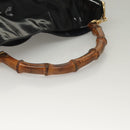 GUCCI Bamboo Hand Bag Enamel 2way Black Gold 001 1705 1638 Auth gh404-7