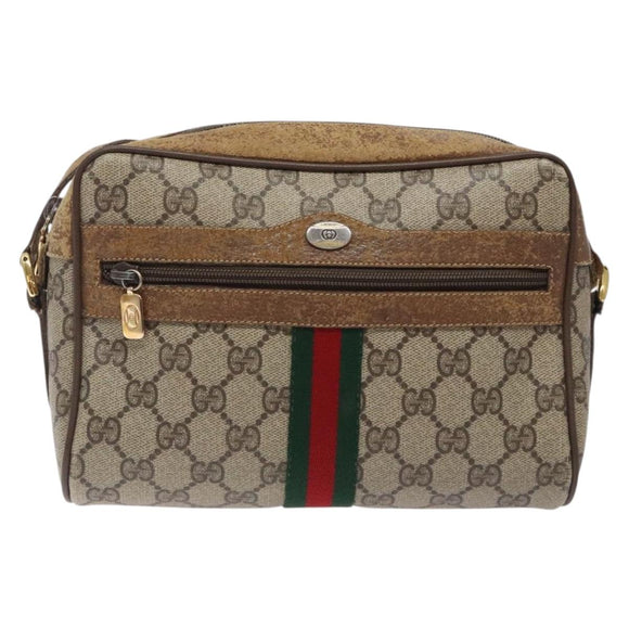 GUCCI GG Supreme Web Sherry Line Bag PVC Beige Gold 98 02 004 Auth gh406